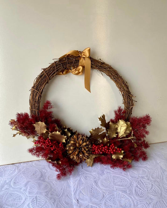 Lrg Floral Wreath | Red & Gold